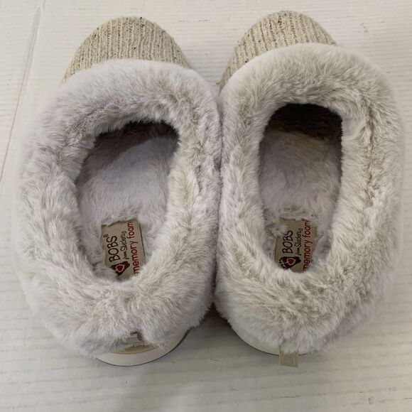 Skechers Bobs Womens 10 Slippers Keepsakes Ice Angel Fuzzy Cable Knit Cream - Picture 4 of 8